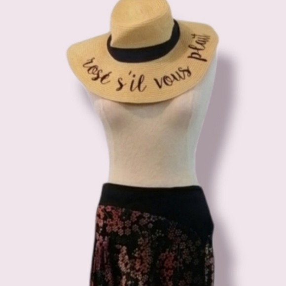 Rose S'il Vous Plait Paper Straw Wide Brim Floppy Sun Hat - Picture 2 of 8